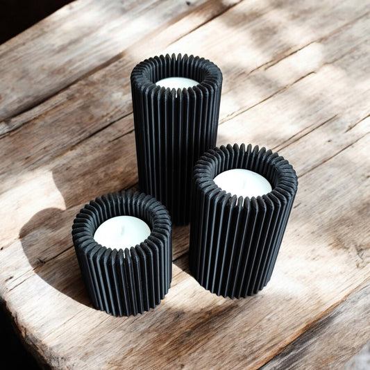 Ribbed Designed Tea Light Holder Set