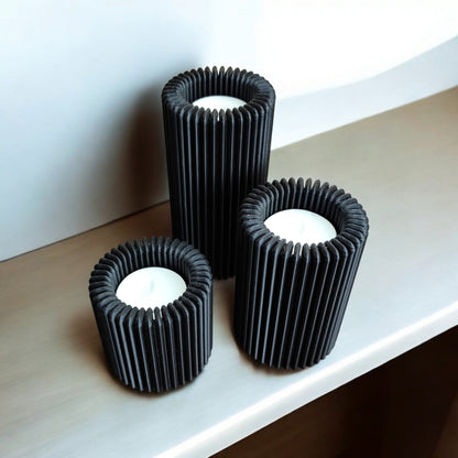 Ribbed Designed Tea Light Holder Set