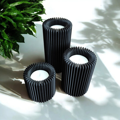 Ribbed Designed Tea Light Holder Set