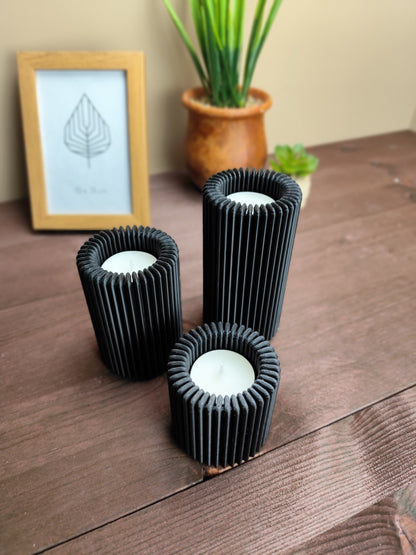 Ribbed Designed Tea Light Holder Set